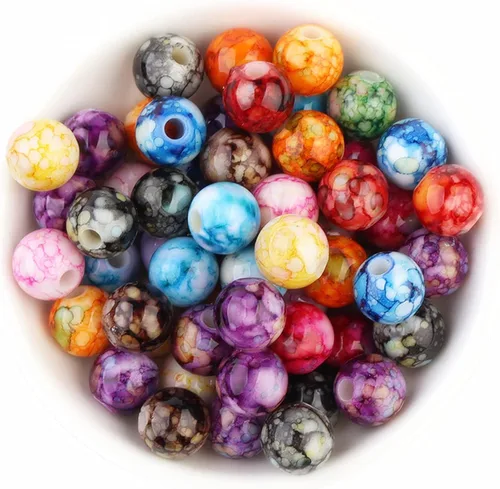 Vista 5 de 200 cuentas acrílicas para hacer joyas, cuentas redondas sueltas, dijes, patrones de tinta para pulseras, aretes, collares, anillos, cuentas