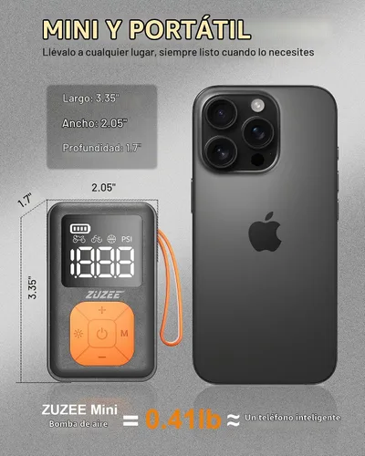 Vista 4 de ZUZEE Mini Bomba de Bicicleta, Bomba de Neumáticos de Bicicleta Portátil de 150 PSI con Medidor, 3 Veces Más Rápida y Parada Automática y Motor Sin