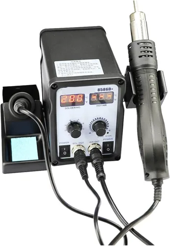 Vista 2 de Soldering Station, Multifunctional 2 In 18586D + Dual Digital Display Electric Soldering Iron Hot Air Gun Better SMD Rework Station(SET-2)