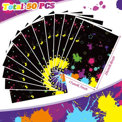 Vista 3 de Pajean 50 bolsas de caramelos de neón que brillan en la oscuridad, suministros de fiesta, bolsas de plástico coloridas, decoración de envoltura