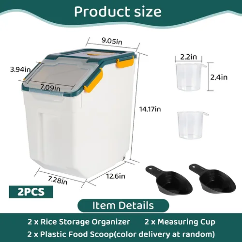 Vista 3 de Contenedor grande de grado alimenticio de 25 libras para harina de arroz y azúcar, azul, 2