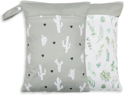 Vista 10 de Paquete de 2 bolsas para artículos húmedos y secos para pañales de tela y piezas de extractor de leche, bolsa húmeda reutilizable impermeable