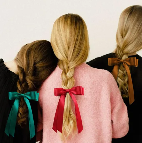 Vista 3 de Lazos para el pelo con clips para mujer, cintas para el pelo con lazo para niñas, accesorios de moda de otoño para el cabello, Negro y Marrón