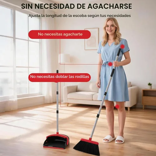 Vista 3 de NACENA - Juego de escoba y recogedor con dientes, con mango ajustable de 52 pulgadas de largo, para limpiar cabello, adecuado para el hogar, cocina