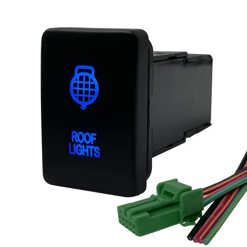 Vista 16 de Interruptor de botón de LED azul AIR COMP para Toyota Sequoia Highlander Landcruiser Tacoma 4Runner Highlander 3 amperios 12 V Botón de encendido