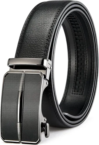 Vista 8 de BOSTANTEN Cinturón de cuero con trinquete para hombre, para atuendos formales e informales con hebilla ajustable, se ajusta a la medida. 001- Negro