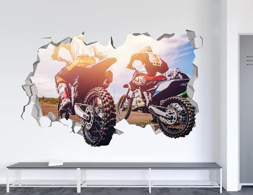 Vista 4 de Dirty Bike Cross Smash - Calcomanía de arte de pared roto de motocross, decoración de pared 3D, vinilo extraíble MR1155