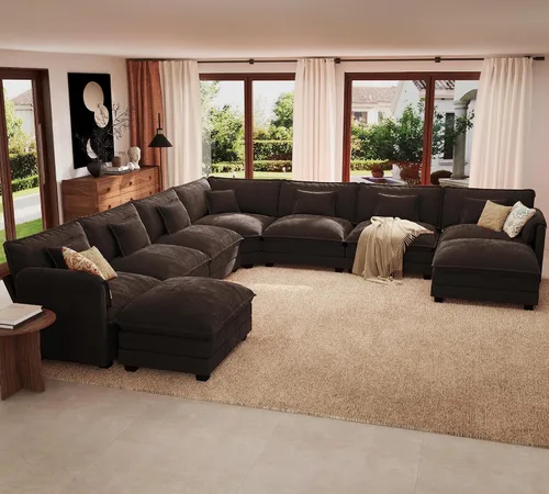 Vista 39 de ELUCHANG Sofá Seccional Modular en Forma de L de 113 pulgadas, cómodo sofá nube de 4 asientos con otomana móvil, sofá de asiento profundo para sala