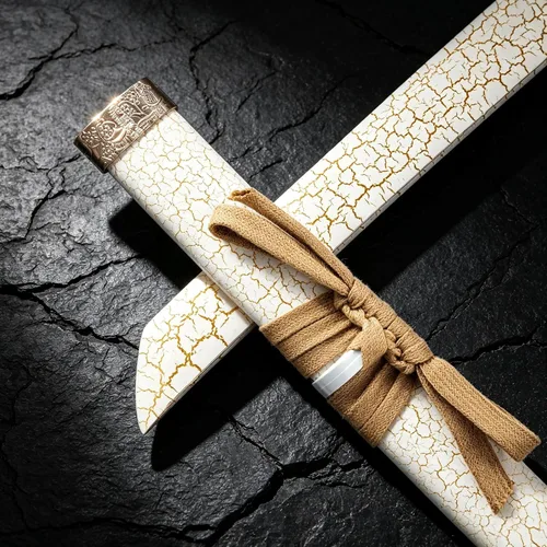 Vista 2 de Espada Katana de bambú hecha a mano, espada samurái japonesa sin afilar, katana de práctica de artes marciales, accesorio de disfraz de cosplay