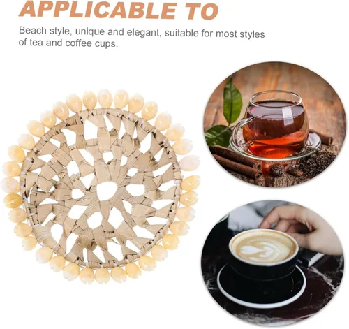 Vista 4 de Garneck Antideslizante 4 piezas Mesa de comedor Natural Shell Ronda Coaster Ocean Theme Coaster