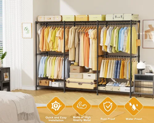 Vista 4 de ULIFHOME E14 Max - Perchero de ropa resistente, percheros independientes para colgar ropa, organizadores de armario ajustables y almacenamiento