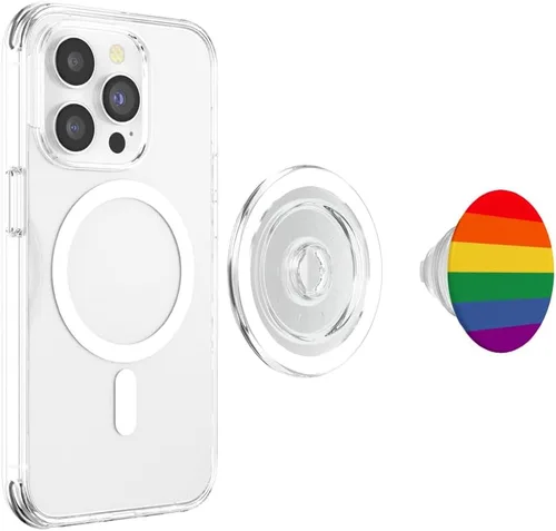 Vista 3 de Bandera del orgullo LGBT de colores arcoíris PopSockets MagSafe PopGrip para iPhone