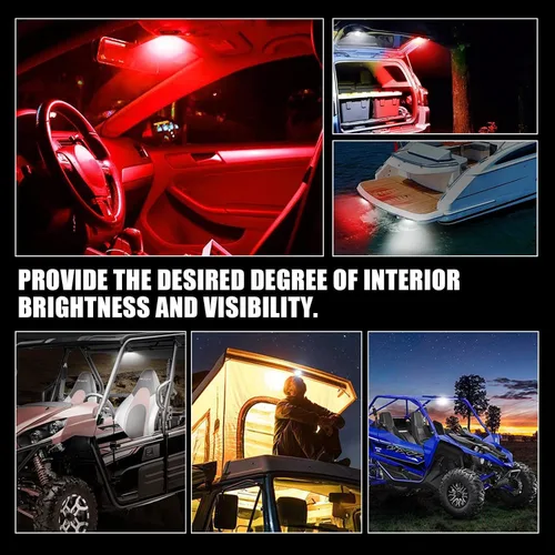 Vista 7 de OPP ULITE Switch UTV - Luz LED Doom de 6 unidades, blanco y rojo, 6 unidades, montaje en barra enrollable universal para interior de automóvil