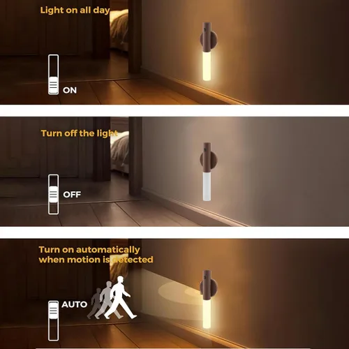 Vista 4 de Luces nocturnas con sensor de movimiento de madera LANDGOO Aplique de pared con pilas inalámbrico recargable LED para pasillo de cuerpo magnético