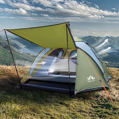 Vista 6 de Night Cat Pop Up Tent 2-3 Persons Instant Set Up Tent with Footprint Tarp & Porch, Automatic Double Layer Waterproof Camping Tent with Rainfly