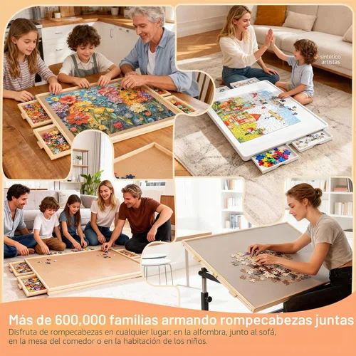 Vista 8 de ALL4JIG - Tablero giratorio de 1000 piezas con 4 cajones de 20.94 x 28.74 pulgadas, mesa de rompecabezas portátil de madera para adultos, tablero