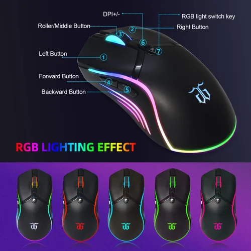 Vista 6 de Snpurdiri - Combo de teclado y mouse inalámbricos para juegos, recargable True RGB True RGB de tamaño completo con soporte para tabletateléfono