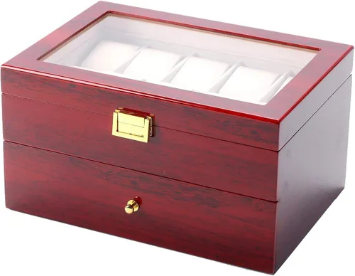 Vista 8 de Caja de almacenamiento para relojes de madera con 20 ranuras y tapa de cristal para joyas, con 20 cojines extraíbles y suaves para hombres y mujeres