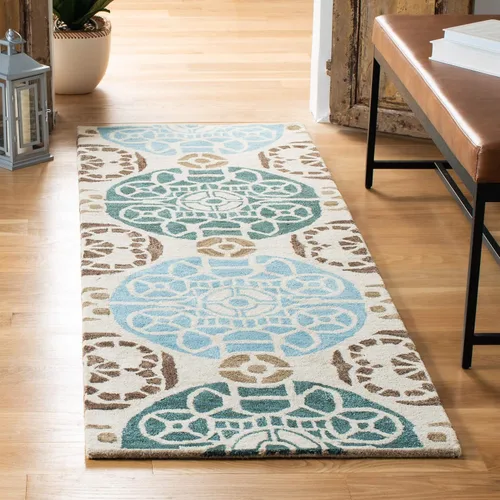 Vista 7 de SAFAVIEH Wyndham Collection - Alfombra decorativa de 2 x 3 pies, beige y azul, hecha a mano, lana moderna, ideal para zonas de alto tráfico