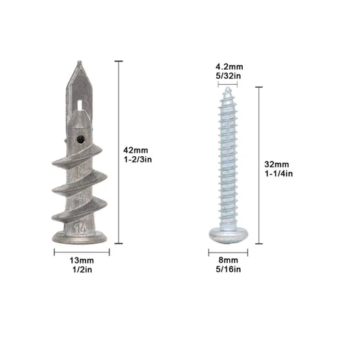 Vista 2 de Anclajes autoperforantes de zinc para paneles de yeso con kit de tornillos de acero inoxidable, anclajes de pared de metal resistente y tornillos #8