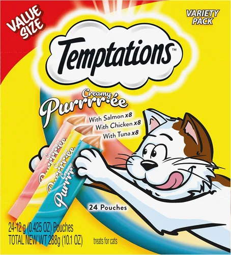 Vista 13 de Temptations Creamy Puree Golosinas Húmedas Exprimibles Lamibles para Gatos con Hígado de Res, Tubos de 0.42 oz., 4 Unidades, Paquete de 11 (44 Total)