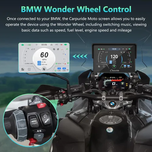 Vista 3 de CARPURIDE W502BS para BMW Moto CarPlay y lectura de datos A-Auto, Maravilla nativa 5" waterproof GPS screen with dual Bluetooth, native data