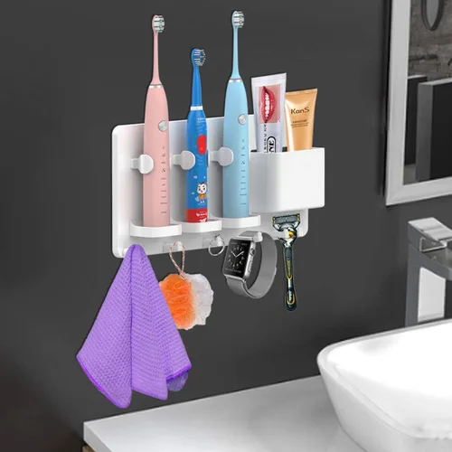 Vista 5 de simpletome - Soporte adhesivo para cepillo de dientes eléctrico, montaje en pared, color blanco No Drilling Required Adhesive Installation