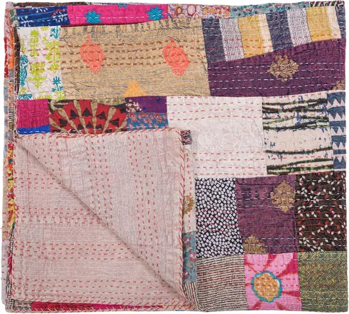 Vista 5 de Marubhumi Colchas hechas a mano tradicional de algodón puro con estampado de cachemira Kantha, funda de cama reversible con estampado de cachemira