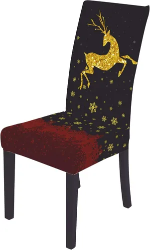 Vista 2 de XMNTG Juego de 6 fundas para sillas de Navidad, con estampado de ciervos, decoración de Navidad, fundas extraíbles para sillas antideslizantes Negro