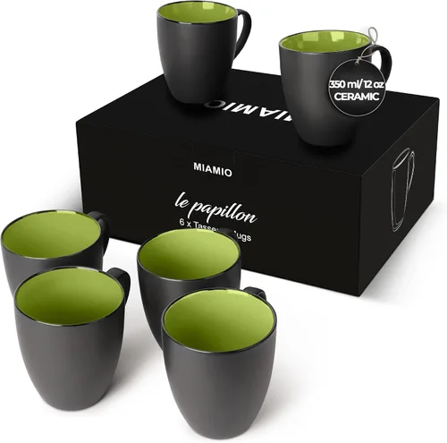Vista 8 de MIAMIO - Juego de 6 tazas de café de gres 12 onzas/taza - Colección Le Papillon (Negro)