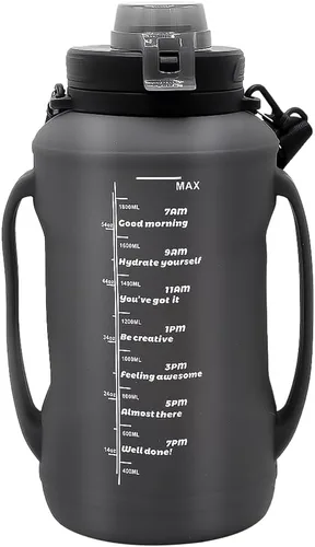 Vista 9 de Botella de agua plegable de silicona de 64 onzas con pajilla, sin BPA, botella de viaje plegable portátil para gimnasio, senderismo, campamento Negro