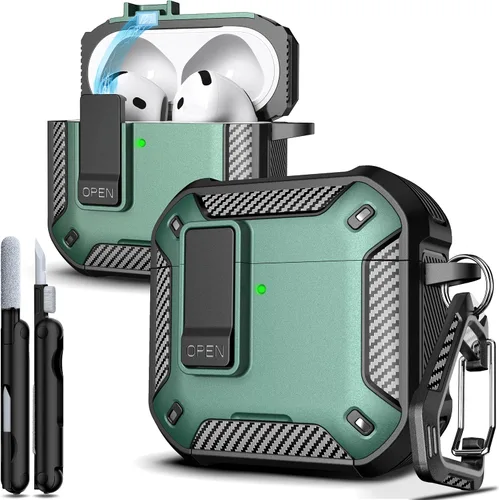 Vista 163 de R-fun Funda de carga compatible con AirPods de 2ª generación 2019, 1ª generación 2016, protección completa contra caídas, tapa desplegable