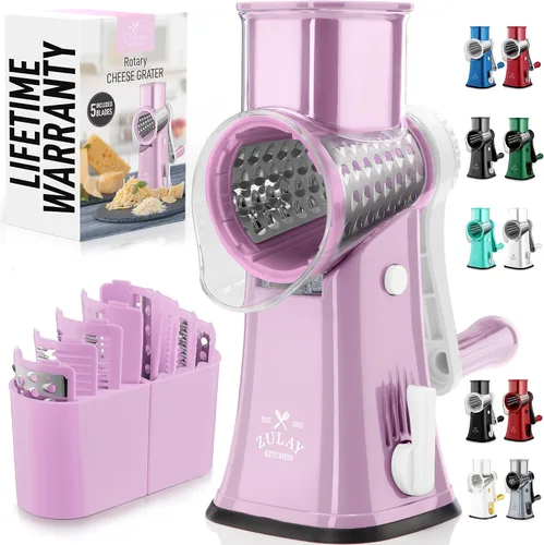 Vista 22 de Zulay Kitchen Rallador Rotativo de Queso de 5 Cuchillas Rallador de Queso - Rallador de Queso Manual de Manivela con Succión Reforzada y 5 Tambores