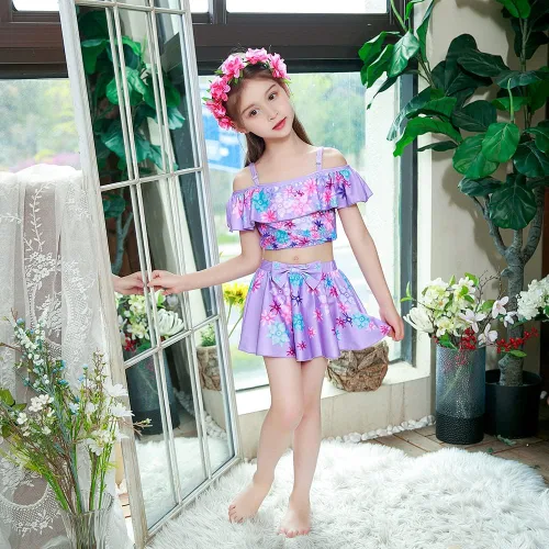 Vista 2 de Traje de baño Mirabel para niños traje de baño Isabela para niñas traje de baño con hombros descubiertos traje de baño con volantes dos piezas