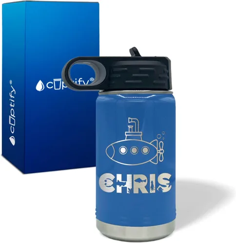 Vista 45 de Cuptify Botella de agua para niños personalizada con nombre en botella de agua aislada con anillo brillante verde de 12 onzas Verde brillante