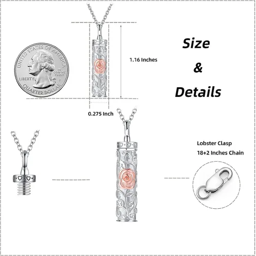 Vista 33 de Collar con colgante de urna de cenizas de cremación y árbol de la vida para mujer, plata de ley US1