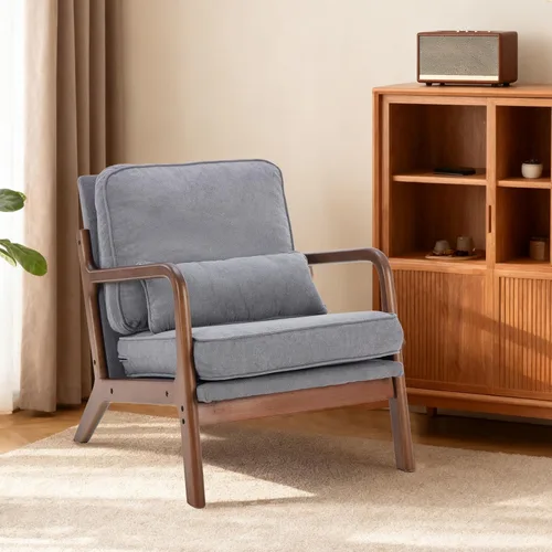 Vista 8 de DUMOS Juego de 2 sillas modernas de mediados de siglo, sillas decorativas con brazos y cojín de cintura, sillas de lectura para adultos, silla