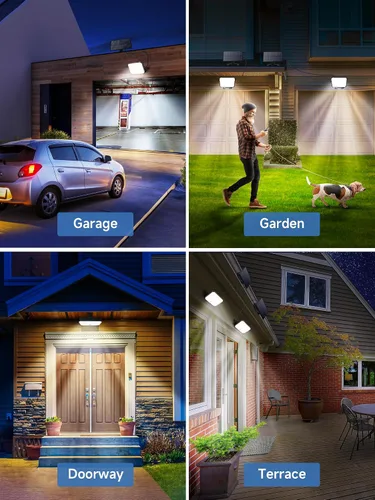 Vista 6 de One Fire Luces solares para exteriores, 190 LED, 1500 lúmenes, 3 modos con sensor de movimiento, control remoto, luces de seguridad solar IP65