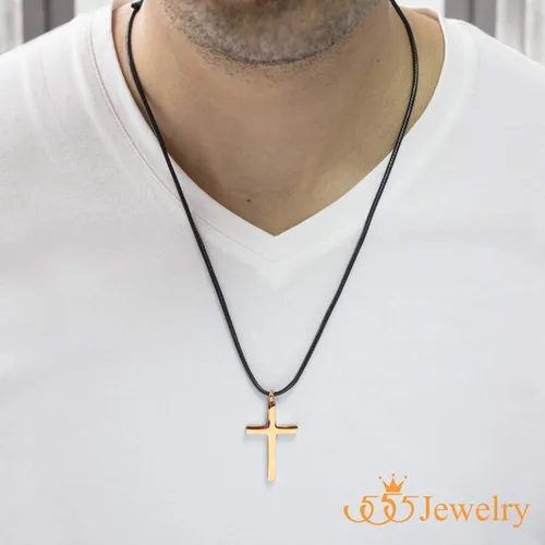 Vista 3 de 555Jewelry - Collar con dije de cruz de acero inoxidable ajustable con cordón negro