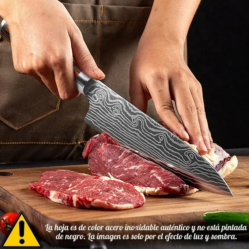 Vista 4 de Cuchillo de chef profesional de 8 pulgadas con funda, acero inoxidable alemán de alto carbono ultra afilado, cuchillos de chef con mango ergonómico