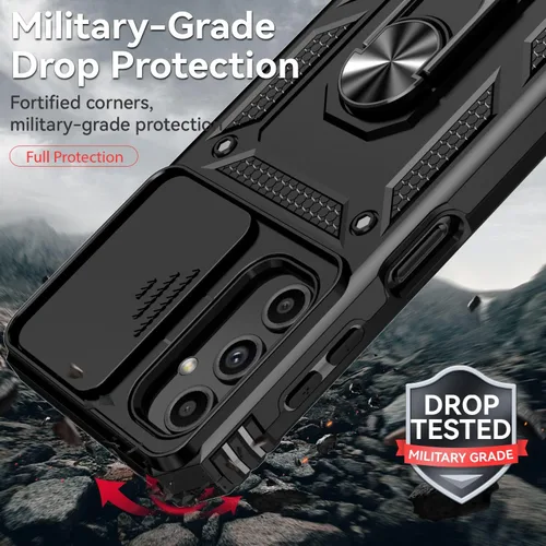 Vista 2 de Funda para Samsung Galaxy A14 5G con protector de pantalla y cubierta para lente de cámara, [grado militar] probada contra caídas de 16 pies, Negro