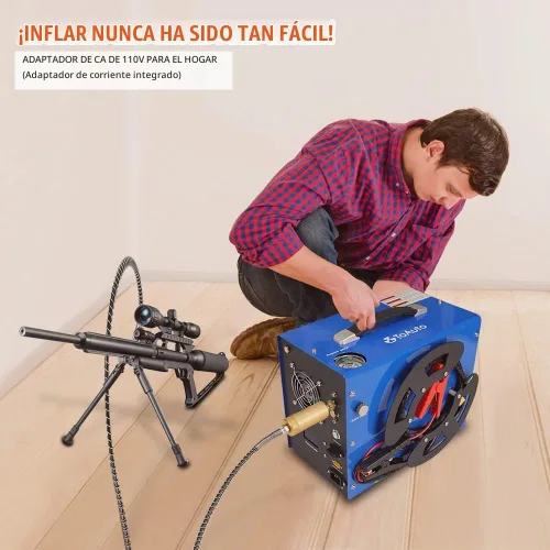 Vista 3 de TOAUTO - Compresor de aire PCP A3, diseño único vertical+carrete de alambre, parada automática, sin aceite/agua, 4500Psi/30Mpa, conector rápido