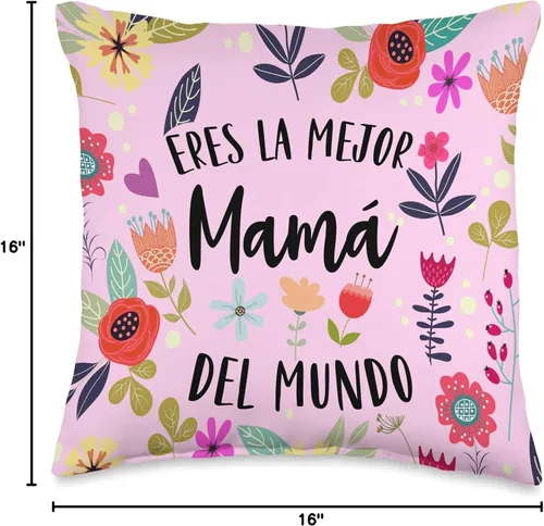 Vista 4 de La Mejor Mama del Mundo in English Regalos Mejor Mama del Mundo in English Almohada Dia de la Madre, 16x16, Multicolor