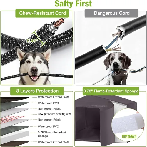 Vista 3 de GUTINNEEN Casa para Perros Calefaccionada para Exteriores, Perrera para Perros Aislada con Calentador, Marco de Metal Duradero, Cable Resistente a