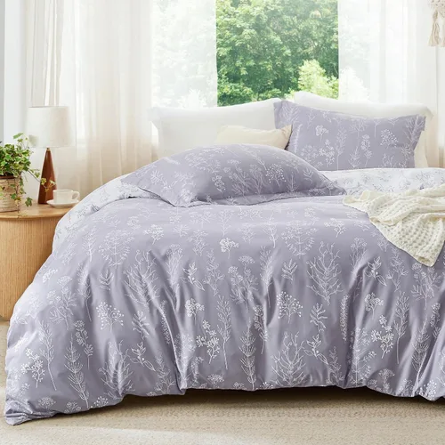 Vista 10 de Bedsure - Juego de edredón floral lindo, juego de ropa de cama tamaño King 04 - Gris claro