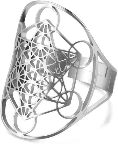 Vista 2 de Anillo de collar con forma de cubo de metatrones ahuecado con forma de arcángel de estrella de David