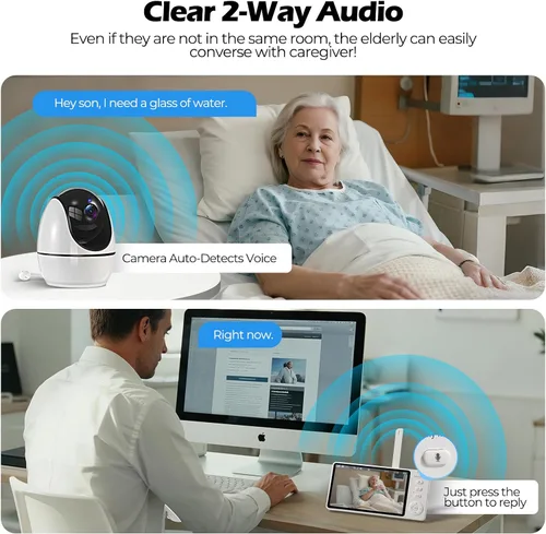 Vista 2 de Monitor de ancianos con cámara y audio, monitores de bebé de conversación bidireccional para cuidado de ancianos, botón de llamada, cámara