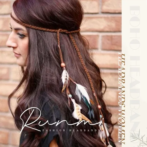 Vista 6 de GORTIN BohoIndian Diadema de plumas indias blancas, diadema gitana hippie, fiesta, disfraz para mujer