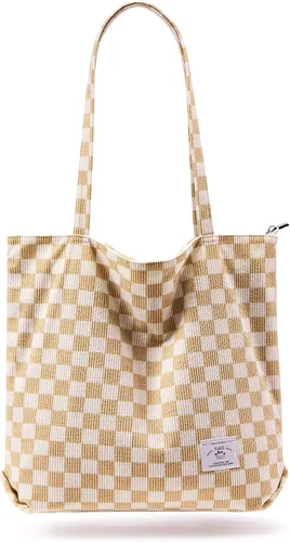 Vista 33 de KALIDI Bolsa Tote de Pana para Mujer con Cremallera Bolsa de Mano Casual Tote Bolsa de Hombro de Gran Capacidad con Bolsillos 1 negro y 1 blanco.
