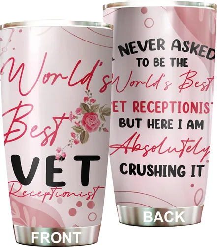 Vista 33 de Vaso de recepcionista veterinario de acero inoxidable de 20 onzas, hermoso regalo de recepcionista veterinario de flores para cumpleaños, regalos